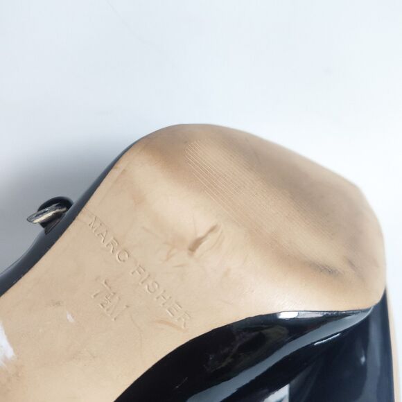 Marc Fisher Heels 7.5 M Black Strappy Patent Leather Sandals Danger Pointy Toe - Picture 10 of 10